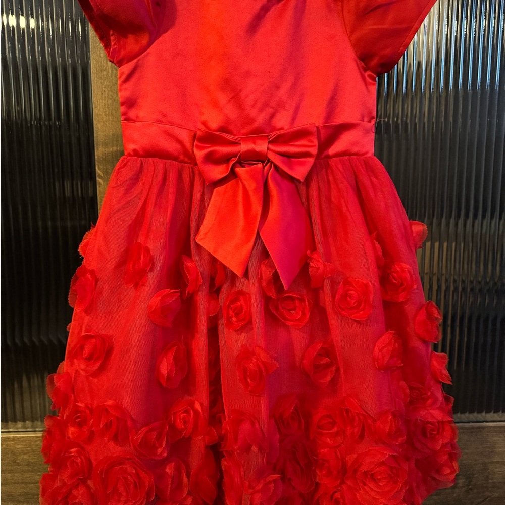 4T red floral holiday formal dress with bow